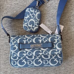 GUESS Blue Logo Jacquard Crossbody with Mini Pouch